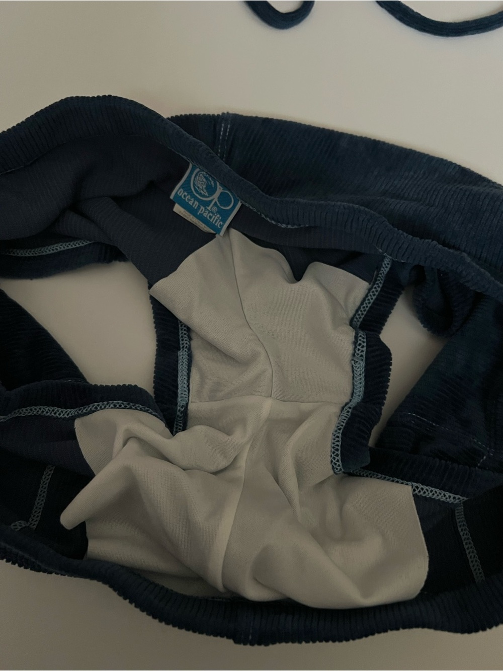 OP Dark Blue Corduroy Triangle Bikini Top and Swim Shorts - Picture 7 of 9
